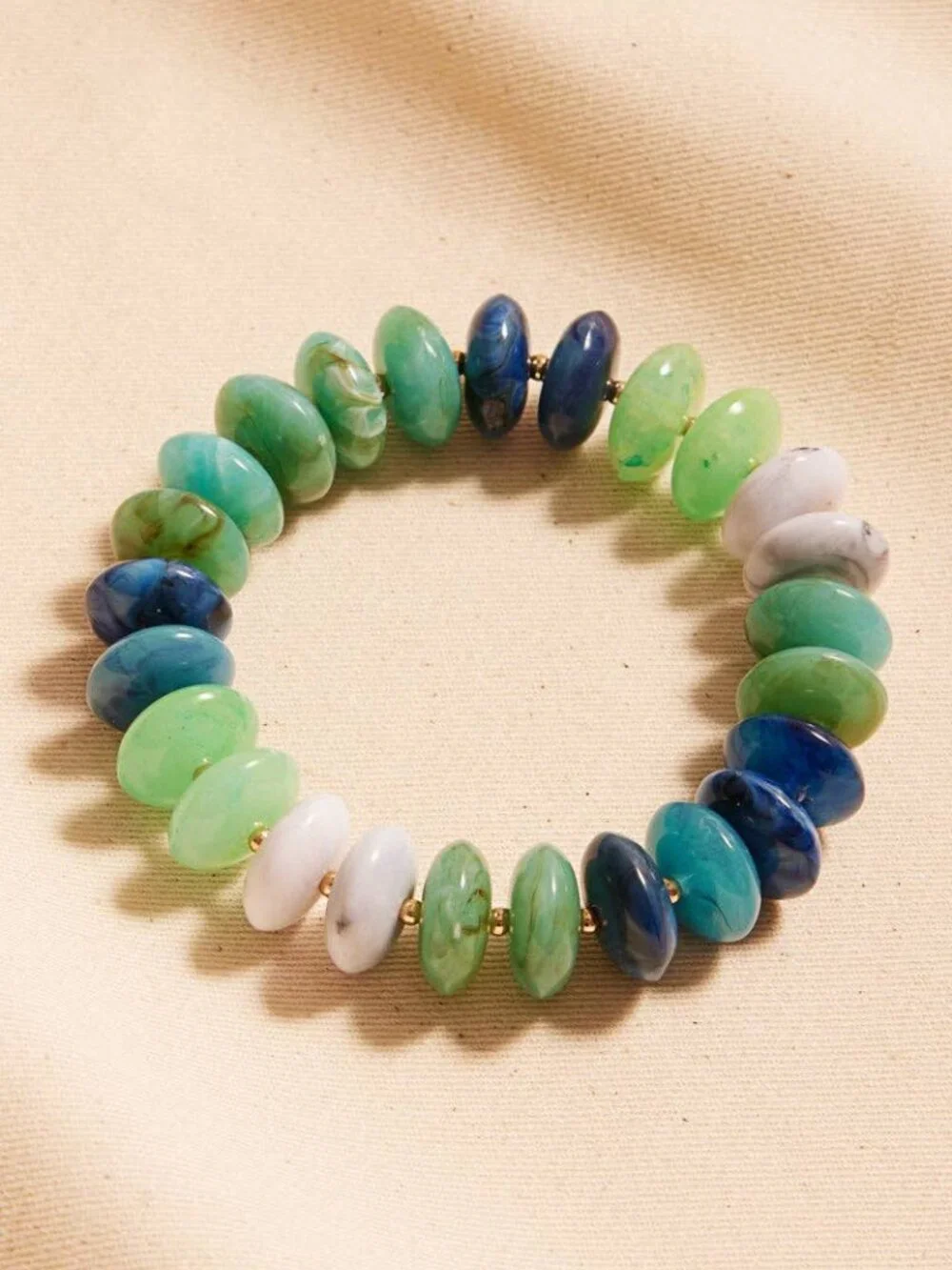 Oval Disk Resin Beads Ombre Mixed Stretch Bracelet
